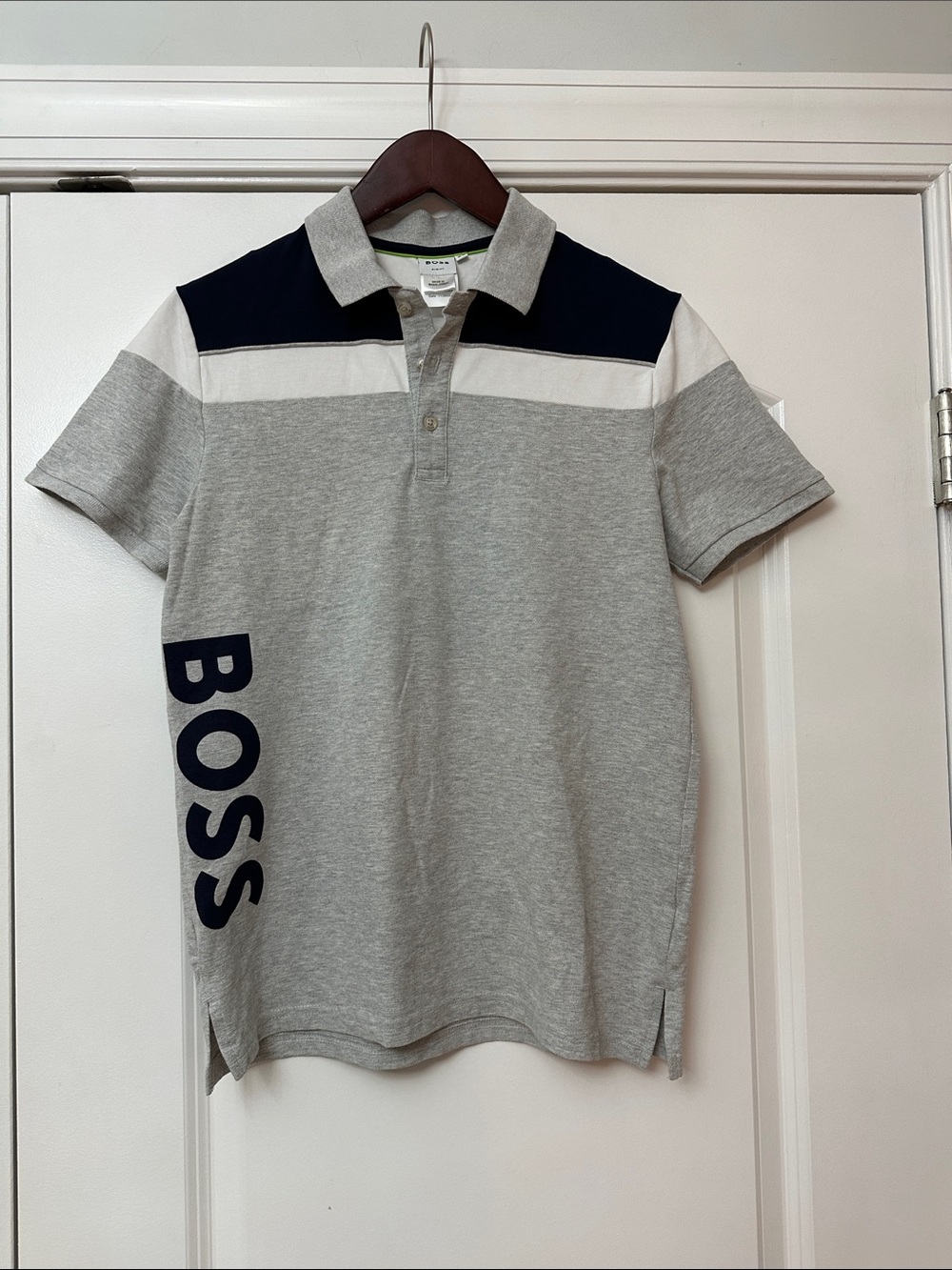 BOSS Grey Polo with Navy and White Shoulder Panels
